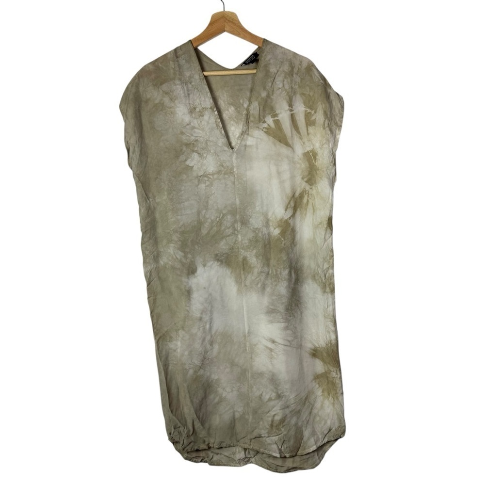 Natalie‎ Busby Light Brown Cupro V-Neck Short Sleeve Shift Dress M
